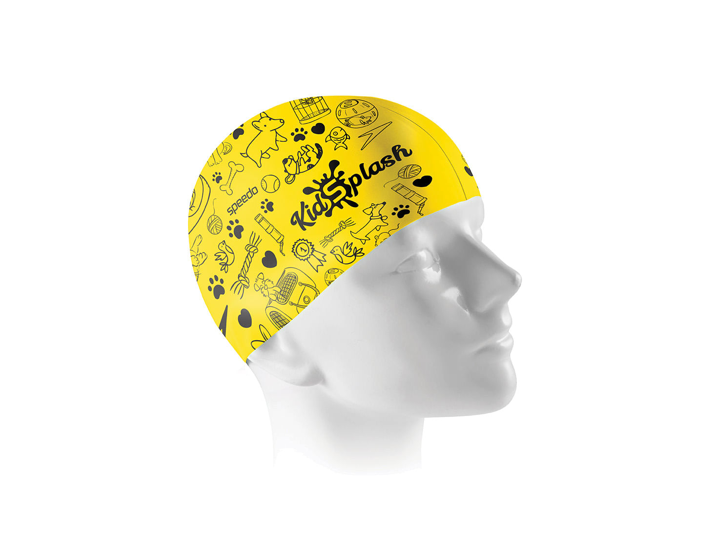 Touca de natação infantil de silicone estampa Pet Kidsplash - AMARELO
