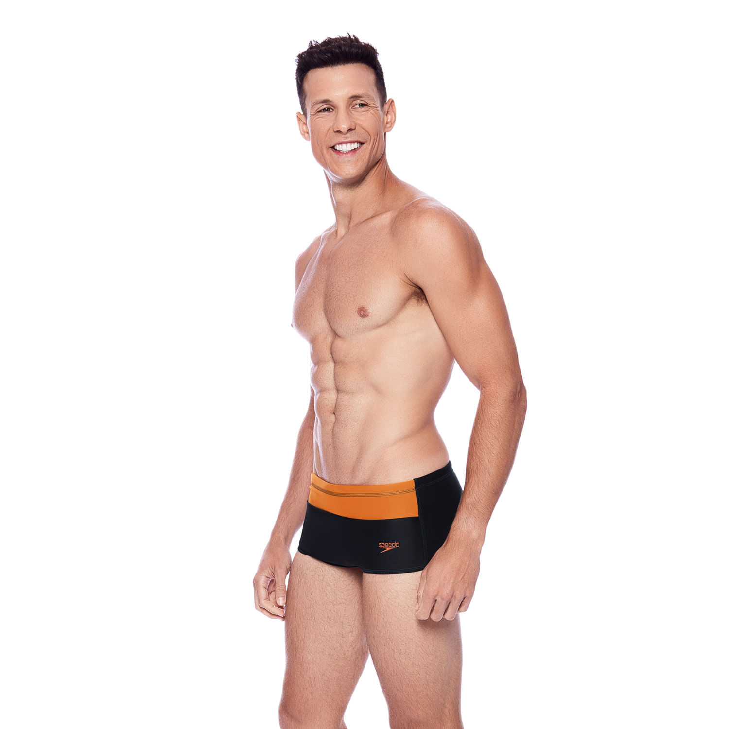 Sunga Tradicional Color Block - PRETO TANGERINA