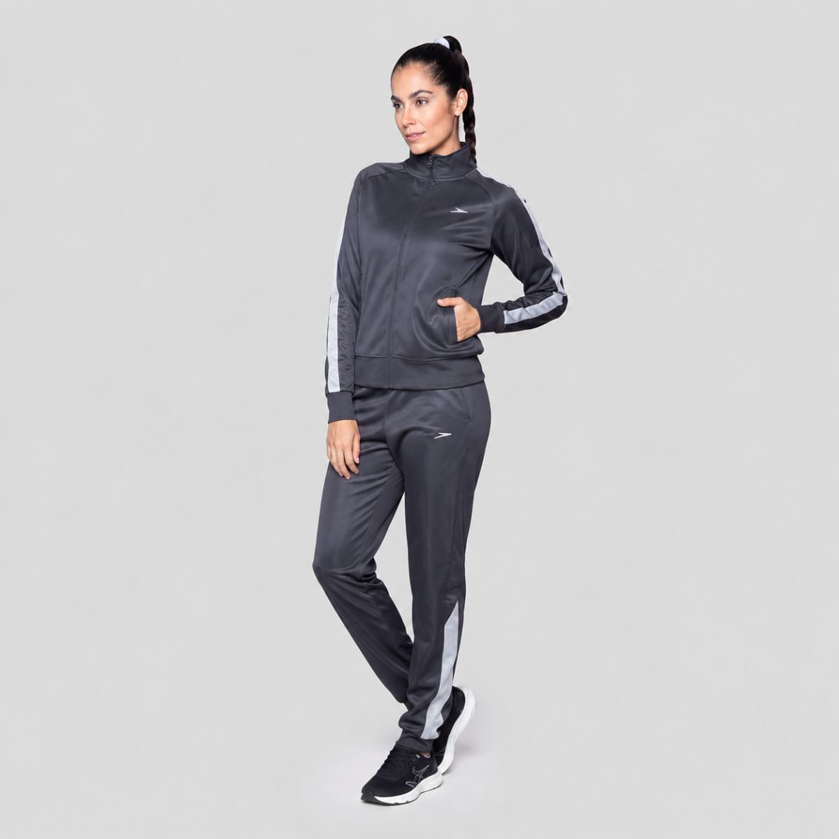 Conjunto De Agasalho Feminino Basic Sports Speedo - PRETO CINZA